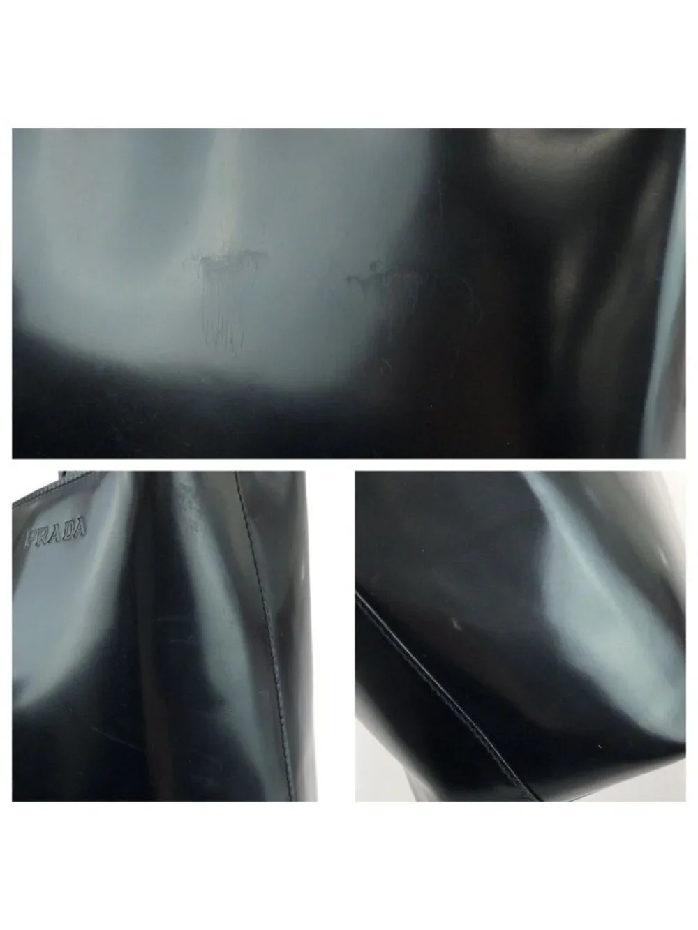 Prada Black Silver Patent Leather Tote Bag